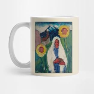 Sketch of a Woman among Sunflowers Mug